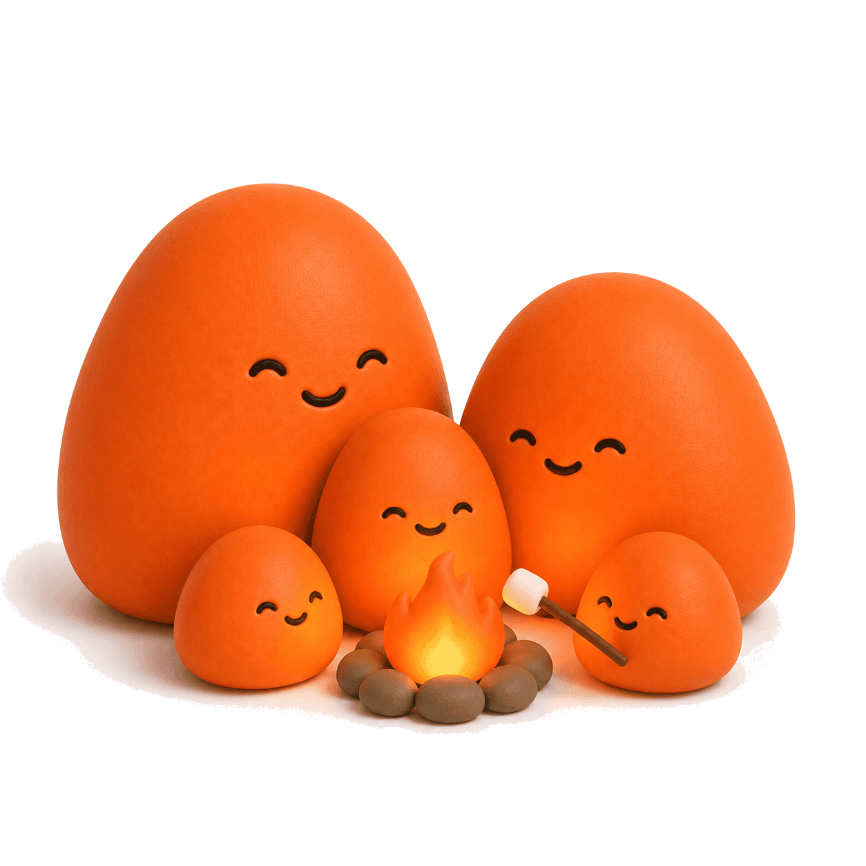 A family of Hunno blobs gathered around a campfire
